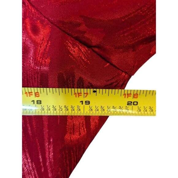 VTG 80s Retro Pleated Lace Embroider Belted Red Long Sleeve Dress 12 - Picture 4 of 7